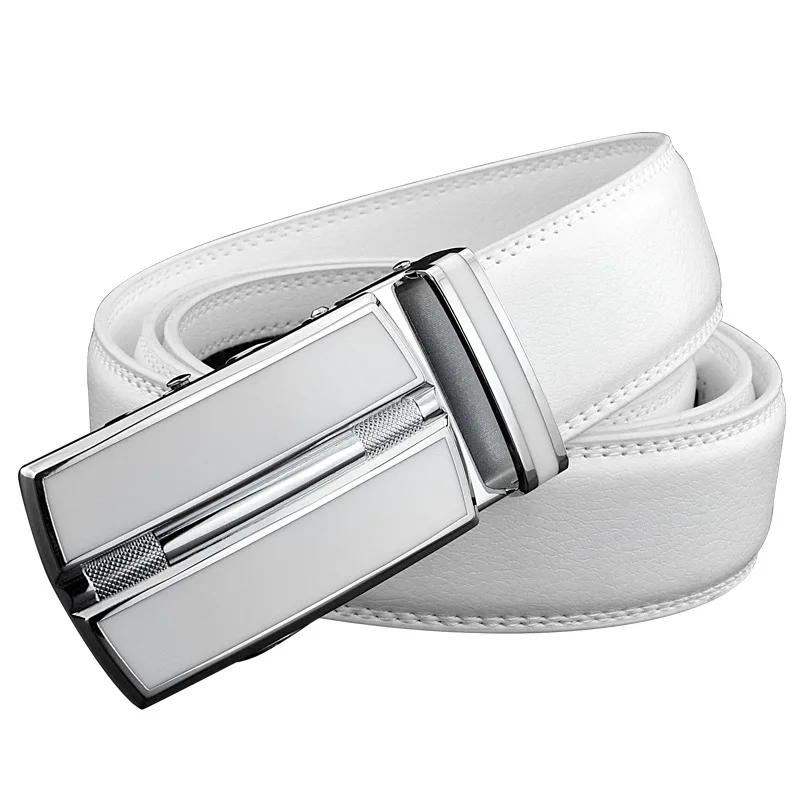 Elegante weiße Farbe Männer Frauen Unisex Ledergürtel Echt leder automatische Schnalle 3,5 cm Breite Männer Hüftgurte für Jeans