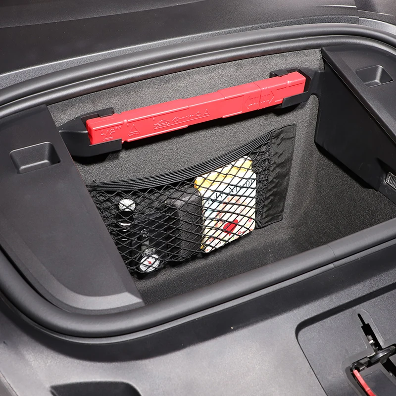 For Porsche Taycan 2019 2020 2021 2022 Polyester Black Car Trunk both sides Storage Mesh Bag Cargo Storage Net Car Accessories — view 6