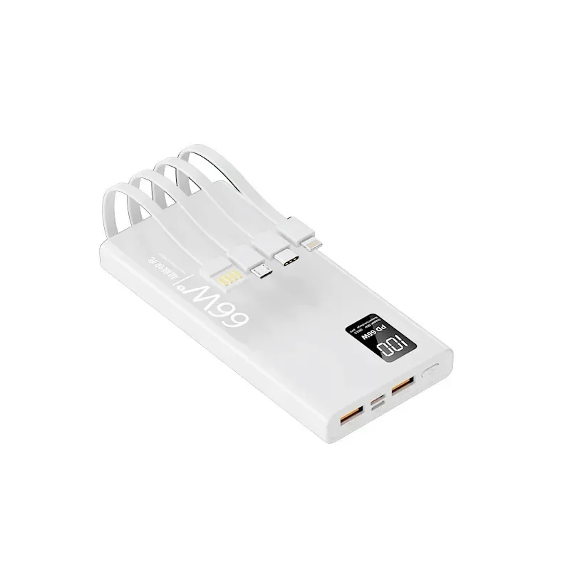 20000mAh 22.5W 휴대용 보조배터리 66W 초고속 충전 (화웨이 및 애플 기기용 내장 케이블 포함)