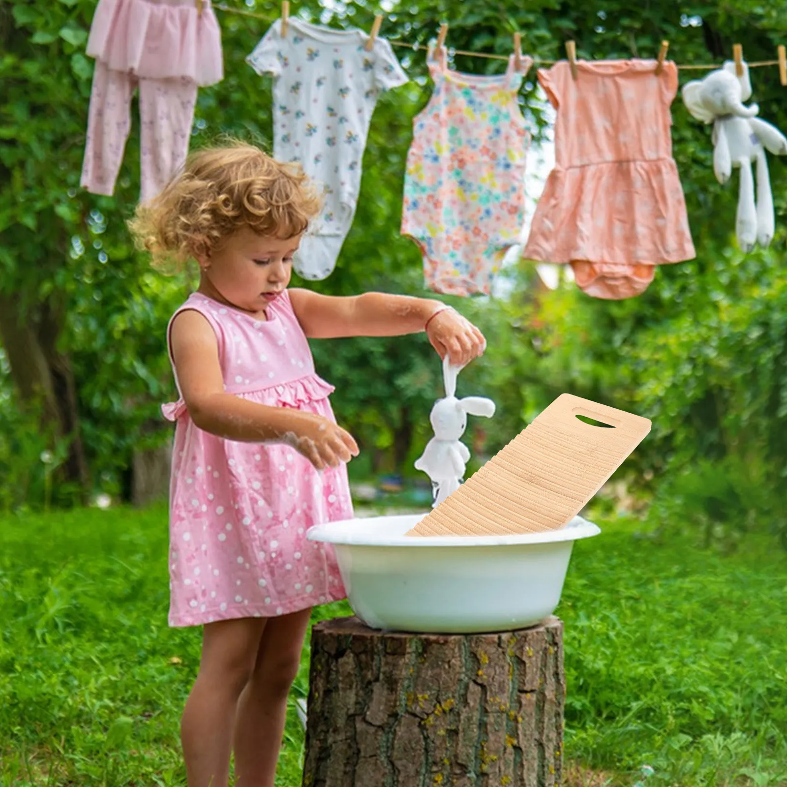 너도밤나무 미니 세탁판 어린이용 손세탁 도구 안전하고 자연스러운 디자인 일상생활 기술 교육에 이상적