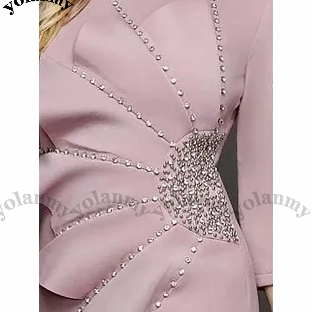 فستان أم العروس برقبة سكوب براقة من YOLANMY مرصع ب...