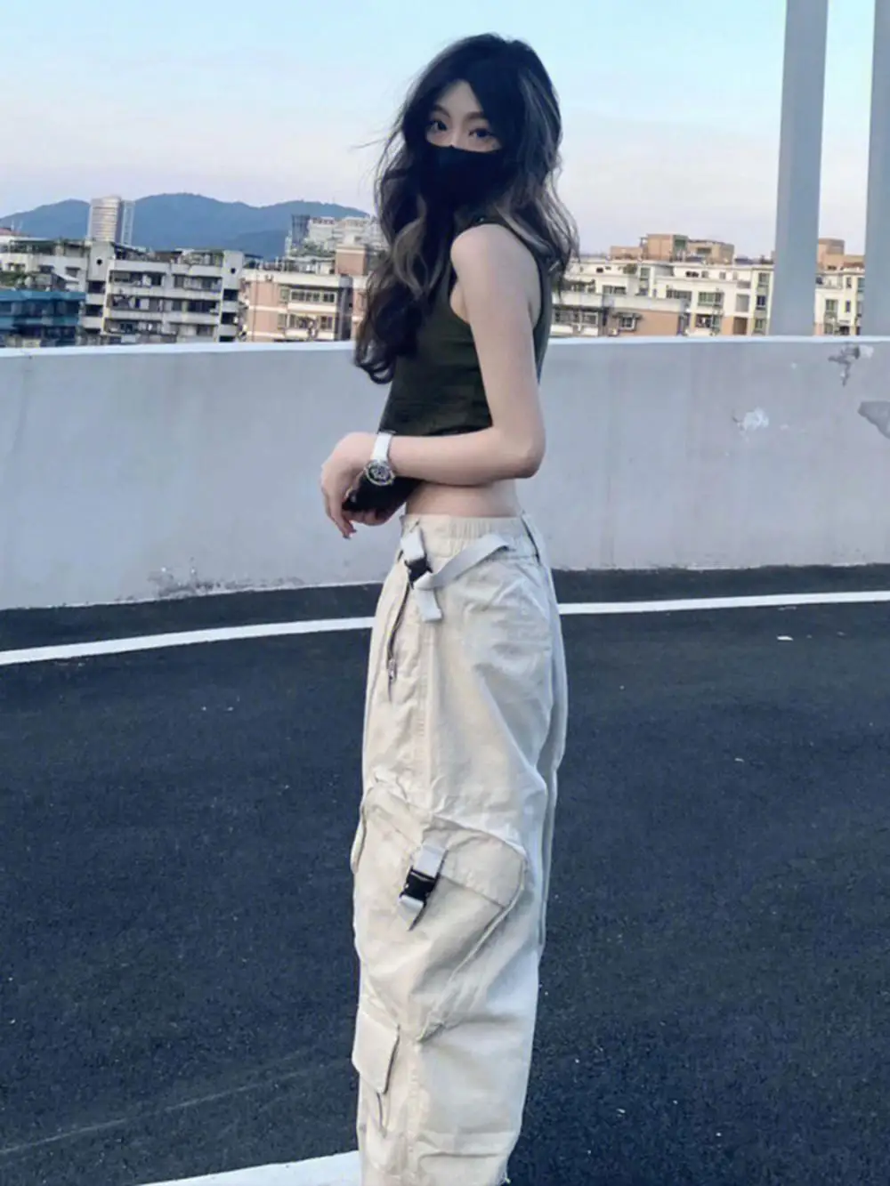 Pants Women's multi-pocket work pants Women's thin fashion American style retro hiphop high street casual straight pants --