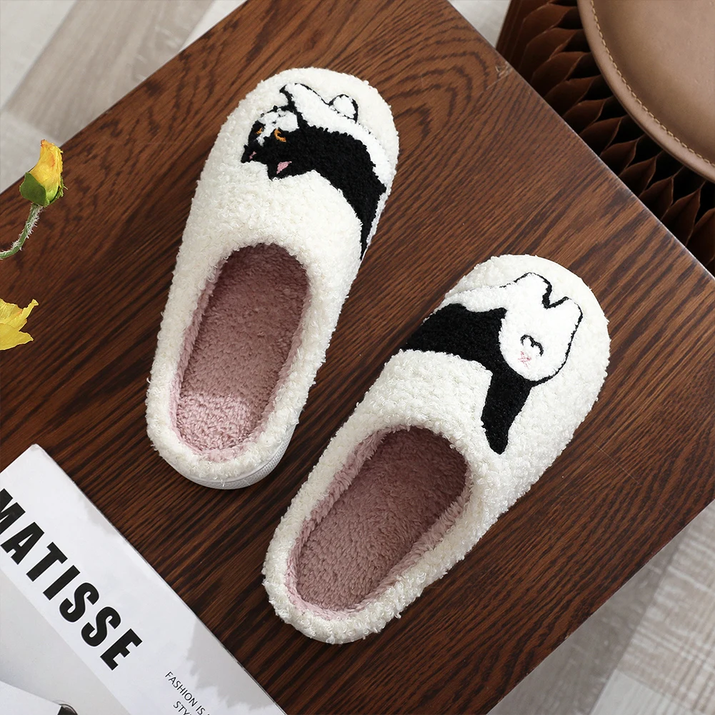 Plush Cow Cat Slippers Kawaii Furry Slippers Non-Slip Soft Cloud Slippers Comfortable Fluffy Pet Cat Slippers for Bedroom Indoor