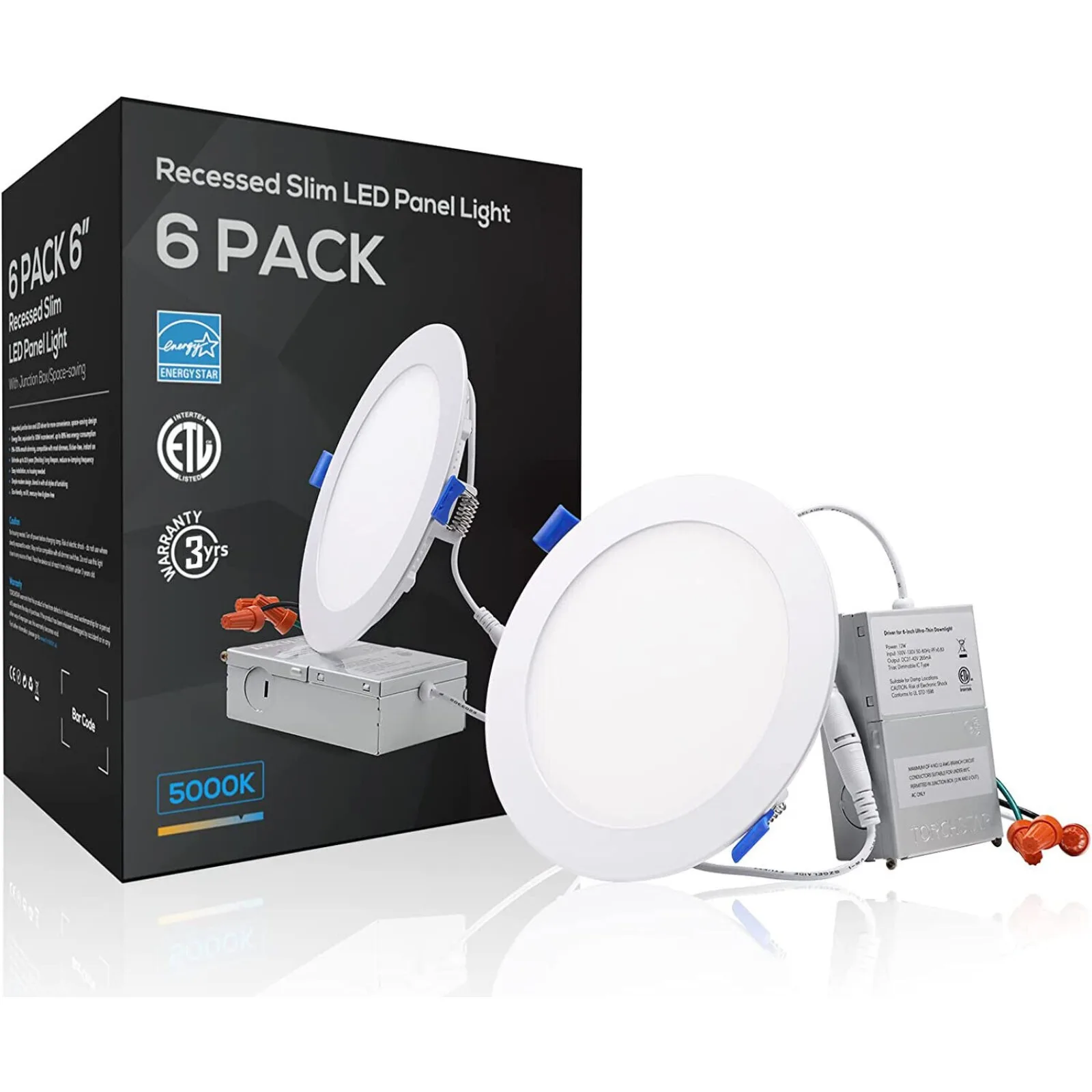 US 12W 6-inch Dimmable Recessed Ceiling Light, 5000K Daylight, Pack of 6