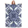 Blue Ornate Floral Mediterranean Sicilian Tile Blankets Flannel Throw Blankets Sofa Throw Blanket For Couch Bedding Throws Quilt 1