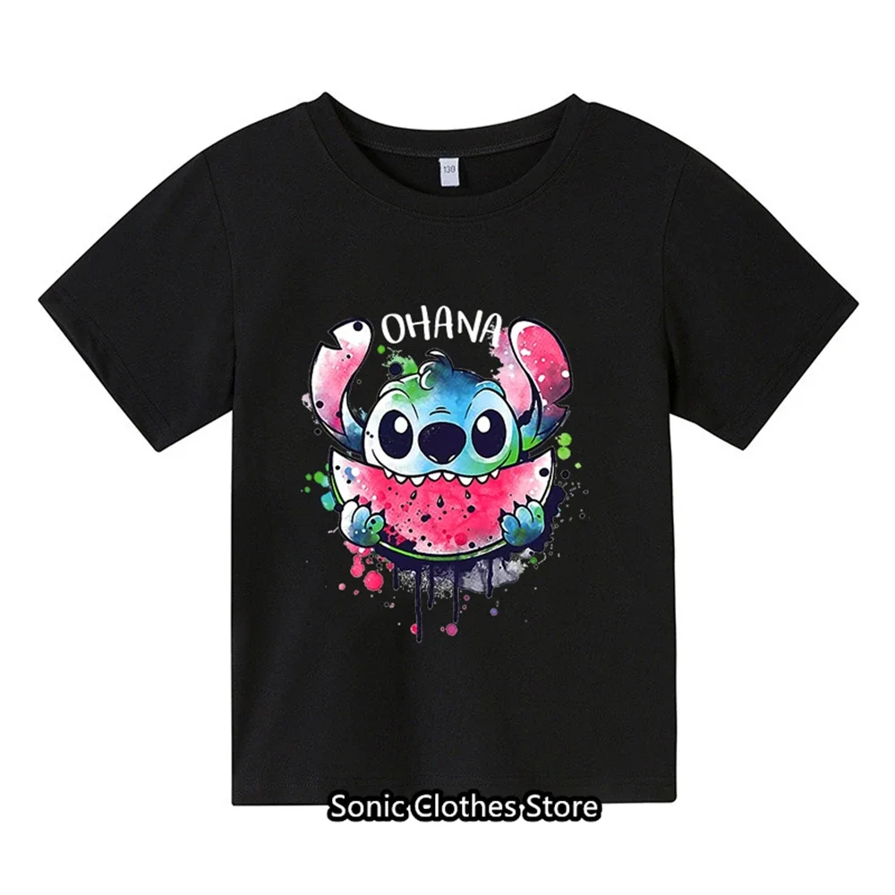 

Kawaii футболка с рисунком Лило Ститч смешная мультяшная Футболка женская Ститч Футболка "Манга" девушки уличная одежда Летний Топ Детские Мальчики