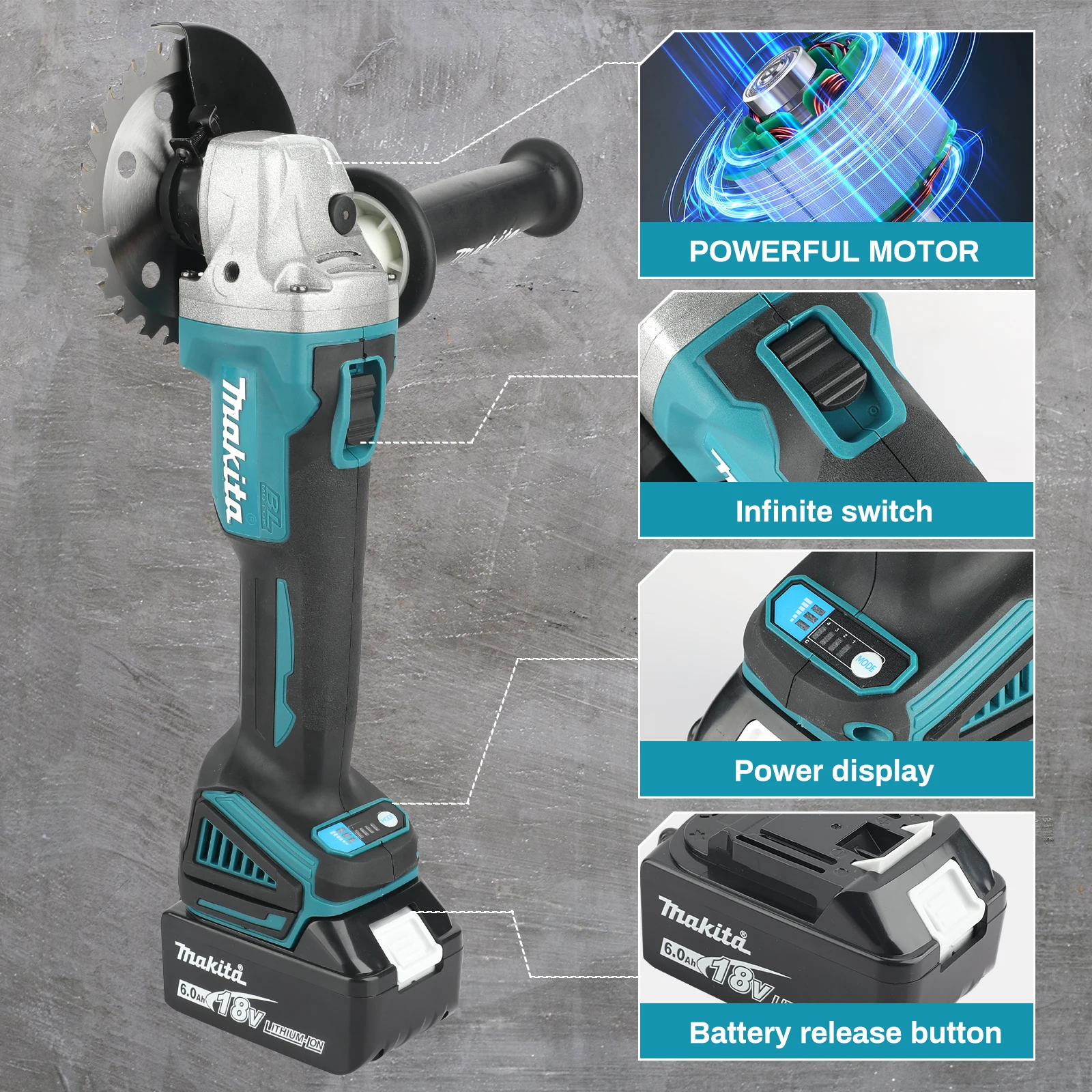 Makita DGA404 125mm Brushless 18V Lithium Electric Angle Grinder Rechargeable Cutting Machine High Power Polishing Machine