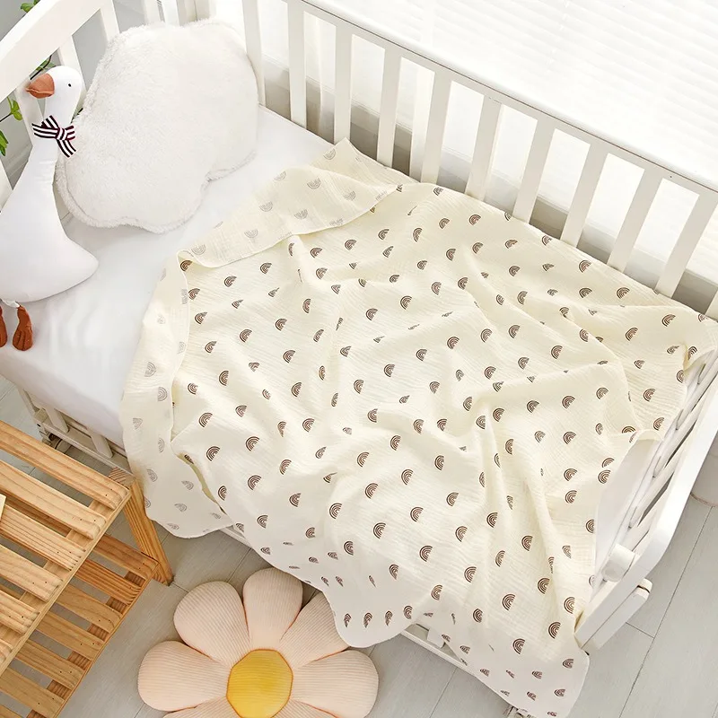 80*80cm Summer Lightweight Nap Blanket with Cartoon Print Baby Swaddle Blanket Double-layer Cotton Gauze Baby Bath Towel