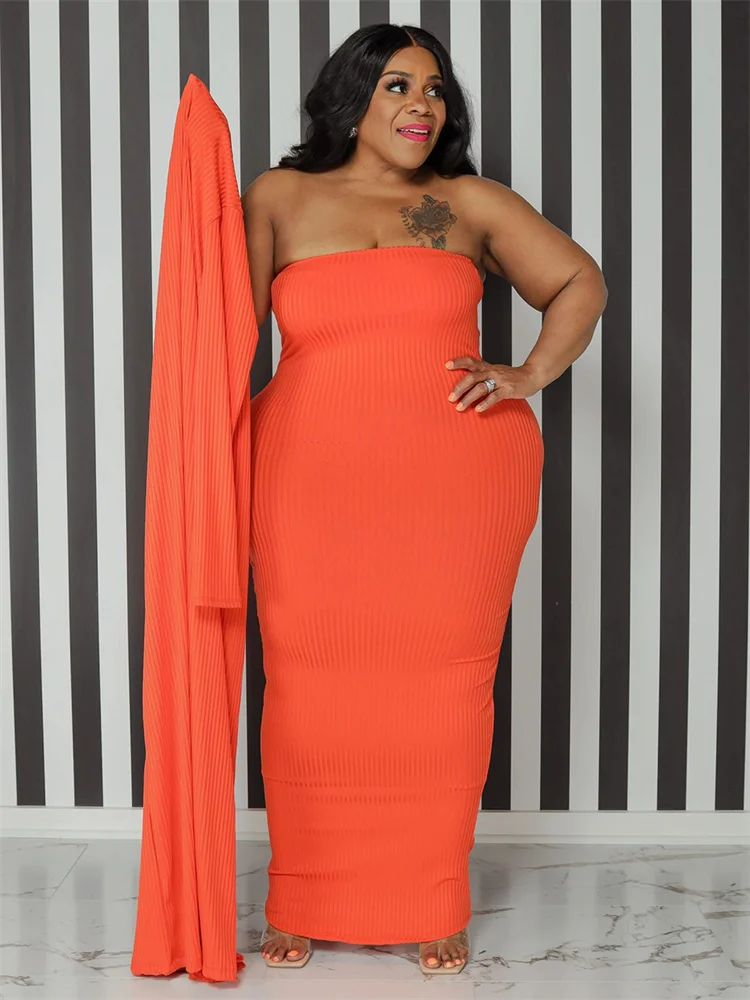 Wmstar Plus Size Dress Sets 2 Piece Outfits Maxi Dresses Out Wear Coat Sexy Matching Suit Fall Clothes Wholesale Dropshipping