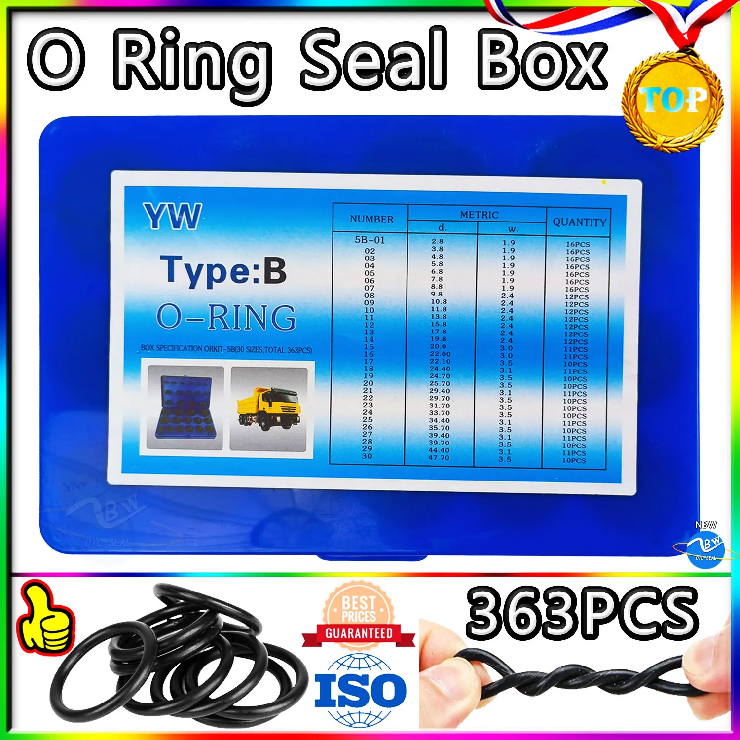 

Blue Nitrile O Ring Seal 363PCS Black Rubber Box Universal Assortment Set Sealing Gasket Kit NBR Washer 30Size O-Ring Oil Proof