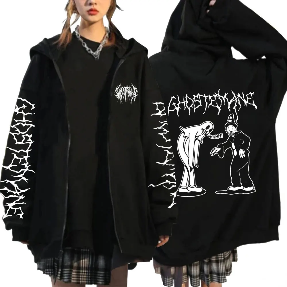 thumbnail image 1 of Sudadera con capucha con cremallera Ghostemane limitada, sudaderas con capucha con estampado gráfico, sudaderas con cremallera gótica de Metal Rock, ropa de calle Harajuku, abrigos, 1 of 3