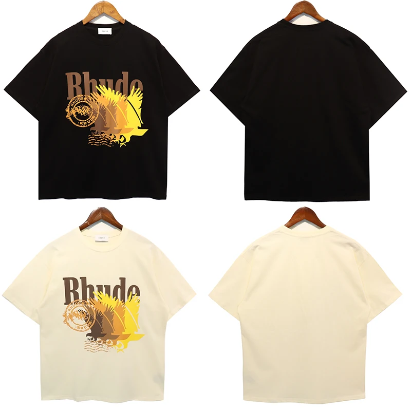 

RHUDE 23SS Spring and Summer New Half Sleeve Men's American Fashion Brand Flying Eagle Letter Print Couple Short Sleeve T-shirt