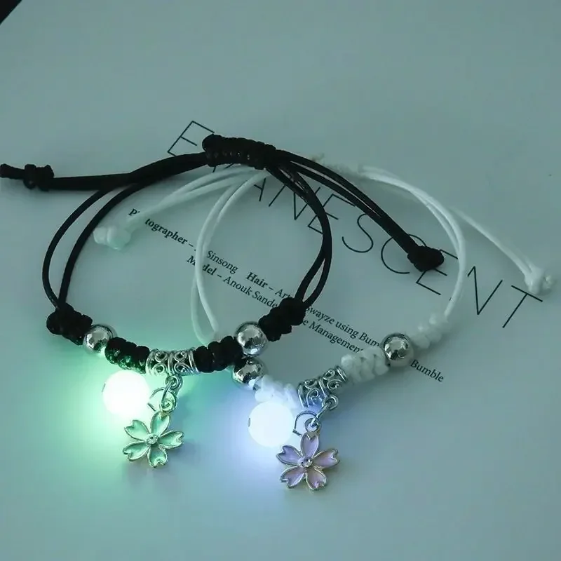 2PC Luminous Beads Star Couple Bracelet Women Men Charm Cat Flower Heart Key Lock Cross Matching Friend Bracelets Jewelry