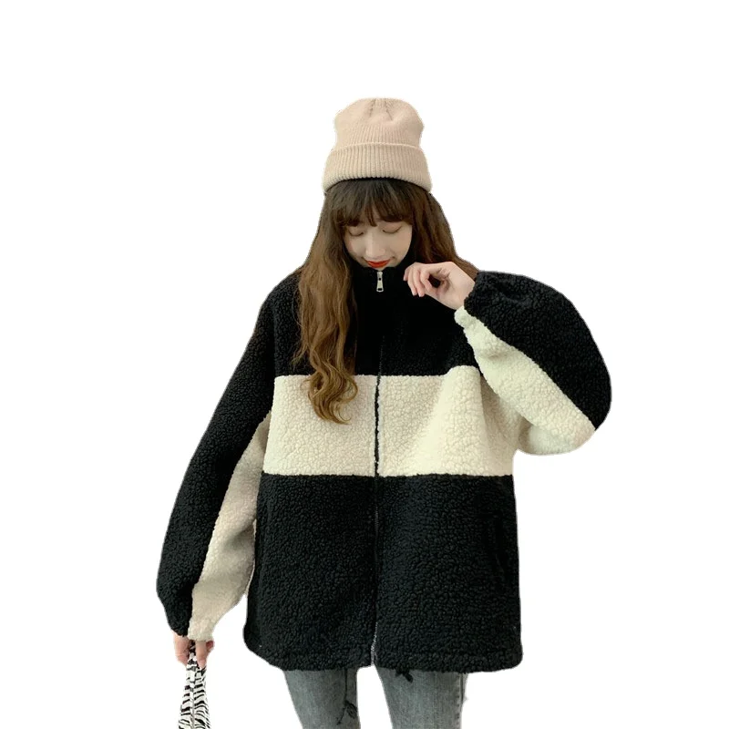 

Lamb Sweater Women Plus Velvet Padded Cotton-padded Jacket Warm Collar Zipper Coat Ladies Fall/winter Joker Winter Coat Women