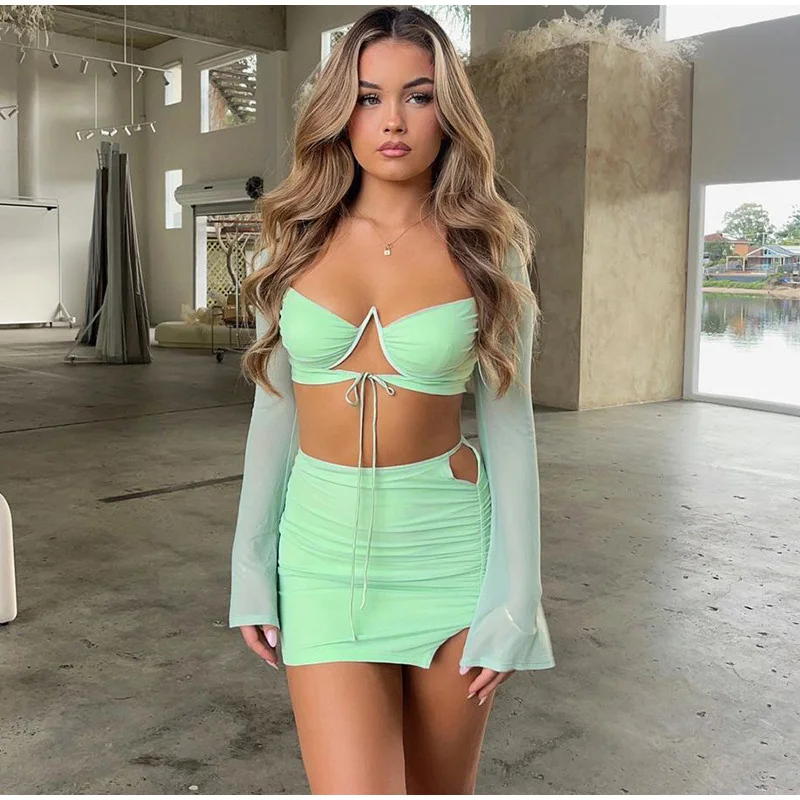 2 Piece Set Women Skirt Green | 2 Piece Green Skirt Top | Mint Green 2 Piece  Outfit - Dress Sets - Aliexpress