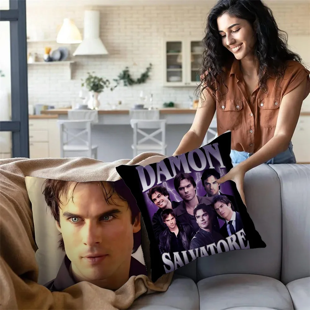 Damon Salvatore Pillow Covers Cartoon Sofa Decorative Home Double-sided Printing Short Plush Cute Cushion Cover 3