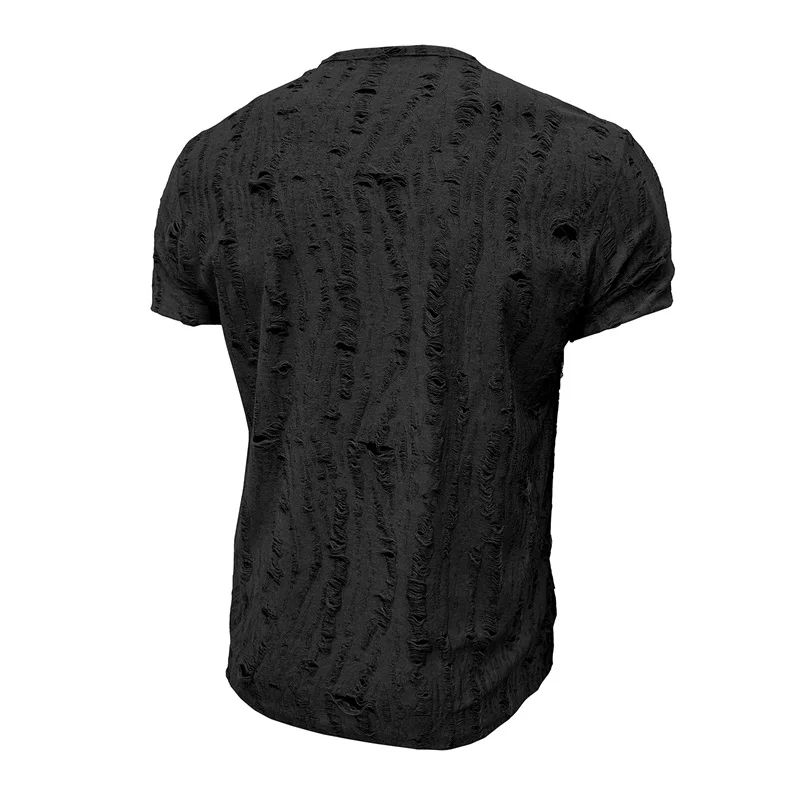 Men s  Fit Short Sleeve T-Shirts with Ripped Detailing Round Neckline Button Accents and Casual Summer Fashion Tops