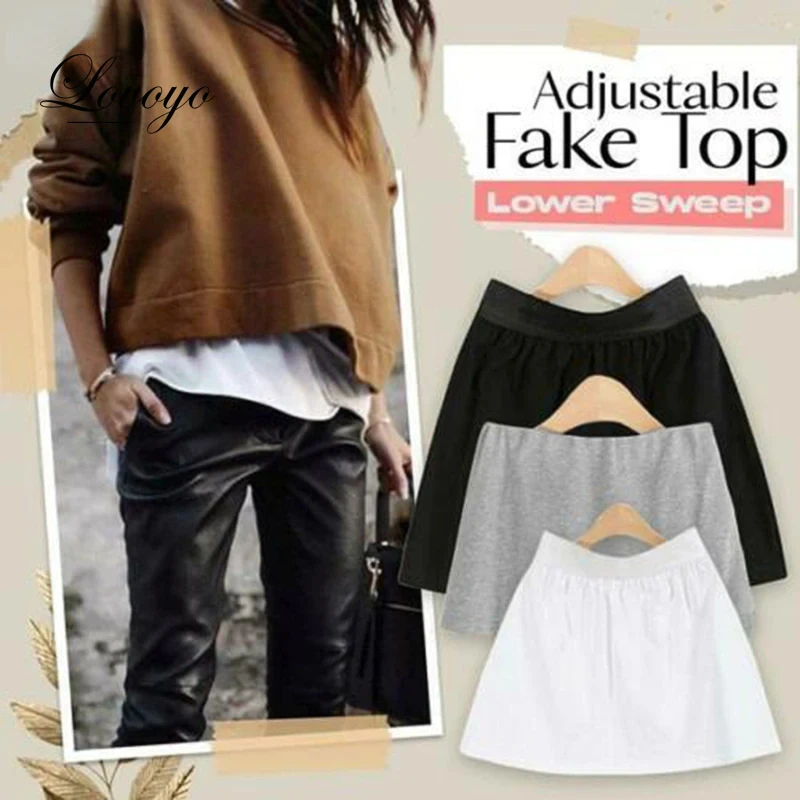 

Women Cotton White Black Fake Shirt Tail Irregular Skirt False Blouse Tail Hem DIY Detachable A-Line Underskirt