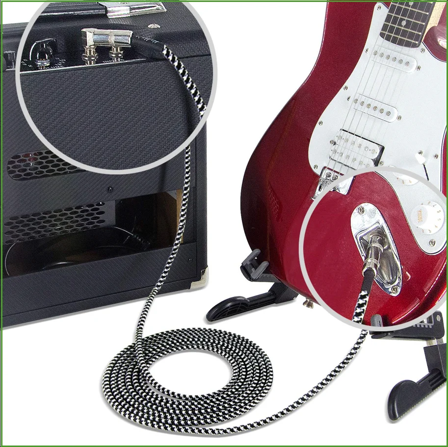 Premium Black Right Angle to Straight Instrument Cable - 10/20ft for Electric Guitar and Bass