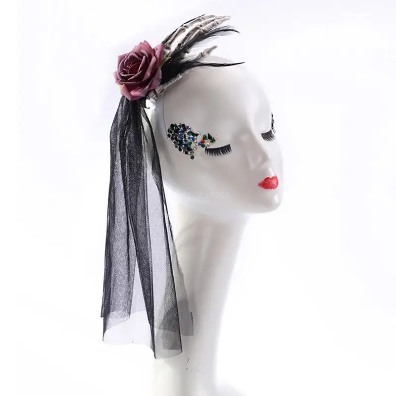 

Lolita Hairpin Veil Day Of The Dead Headband And Veil Gothic Headwear Black Veil Small Hat Lolita Hair Accessories