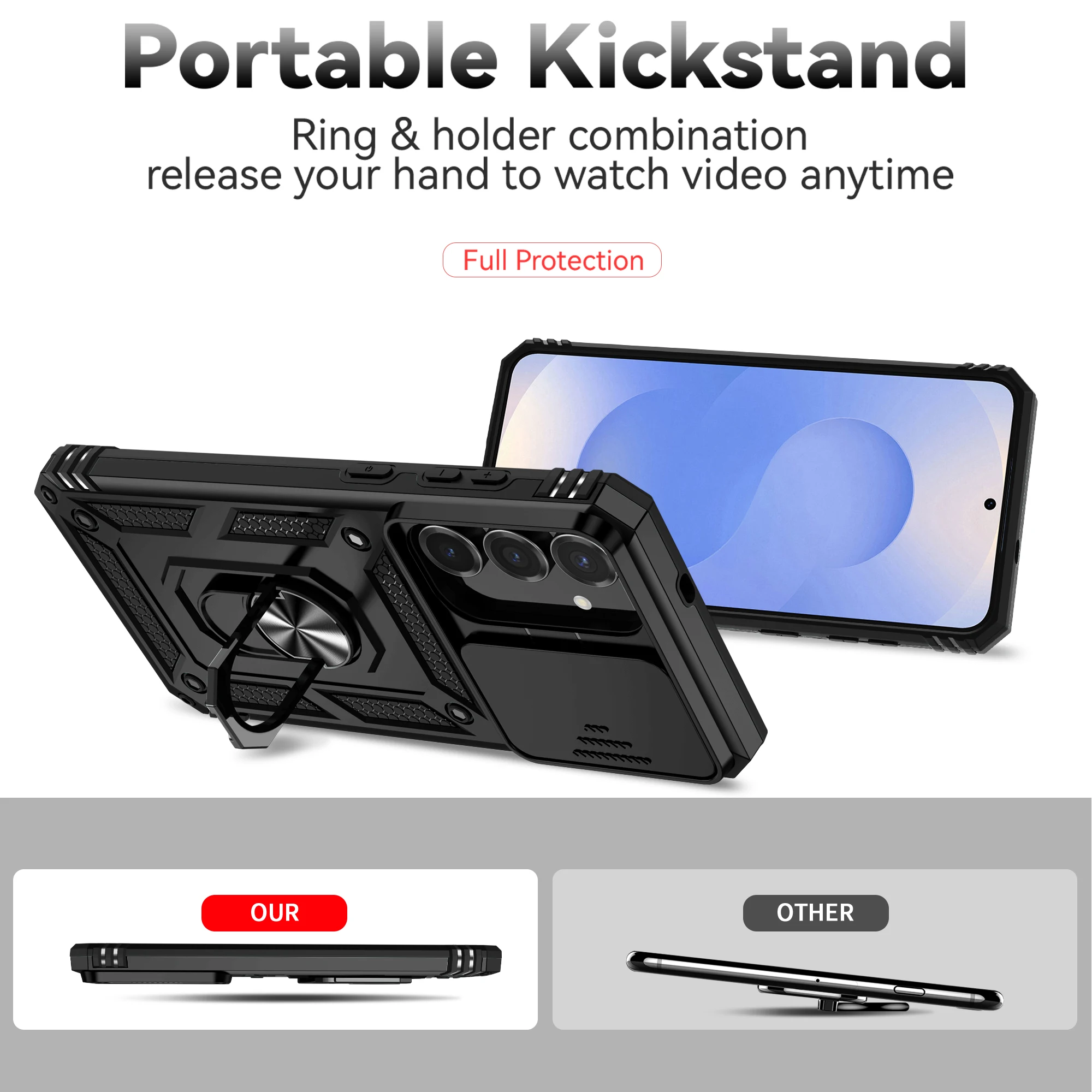 Shockproof Armor Case with Ring Holder and Lens Protection – Enhanced Durability Cover