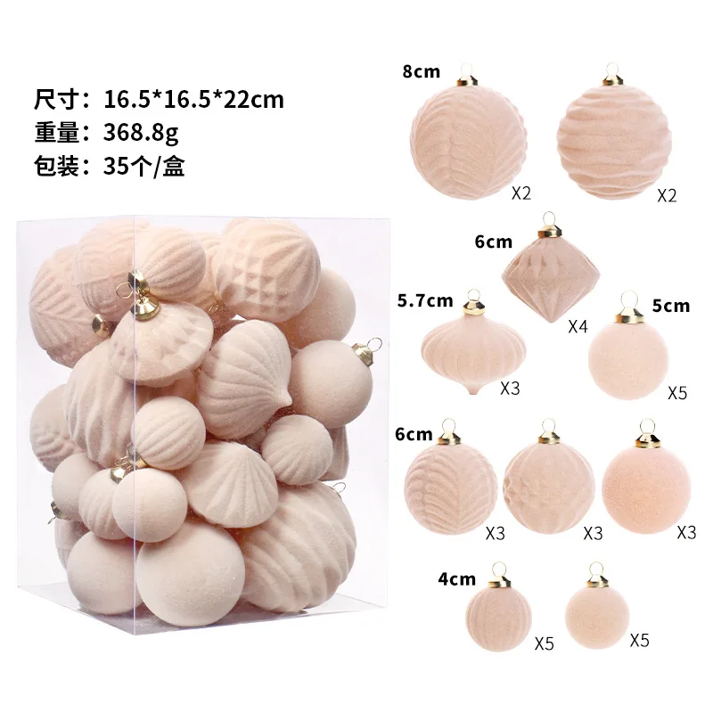 35 bolas de terciopelo flocadas para Navidad, irrompibles, reutilizables, para colgar en el árbol de Navidad
