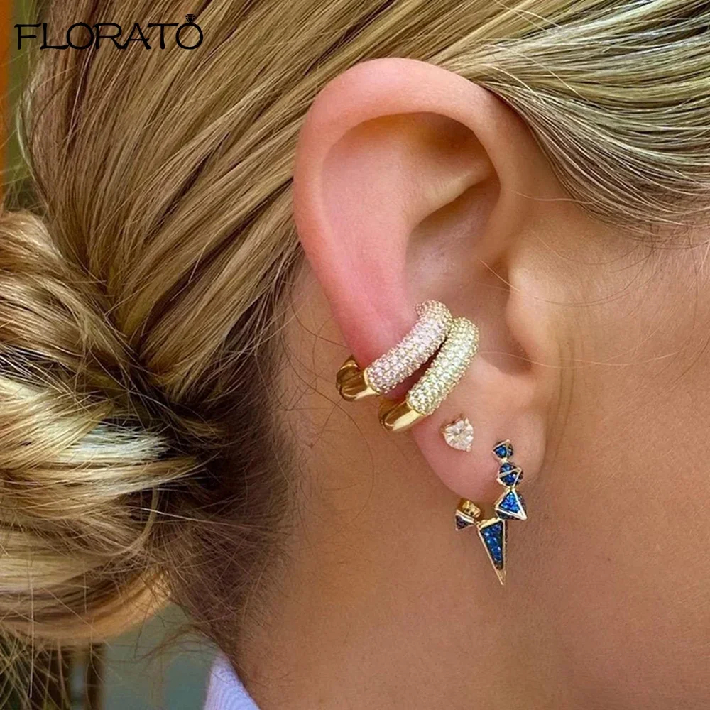 1PC Pave Crystal Ear Cuff Gold Metal Ear Clip for Women Adjustable C Shape Geometric Small Without Piercing Cuff Earring Jewelry ear clip earrings,clip earrings,ear clip,ear accessories