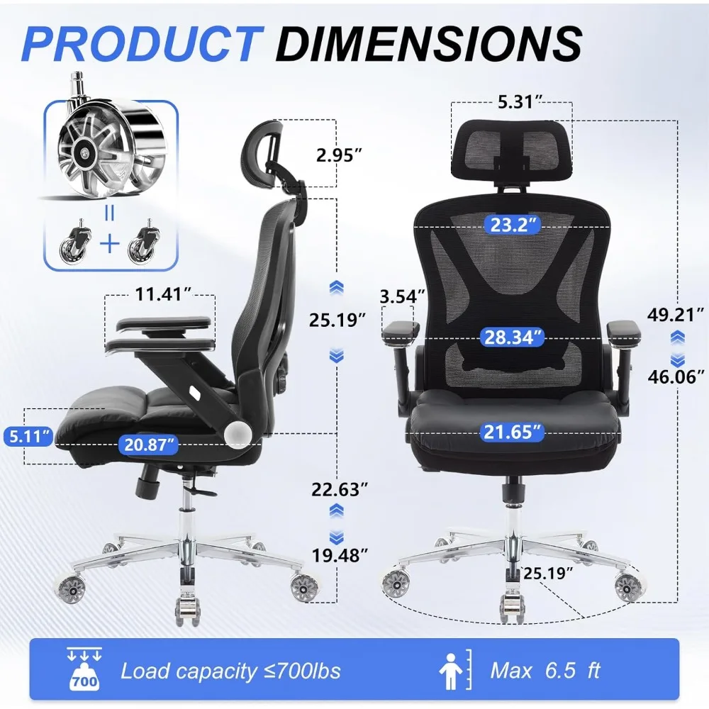 Ergonomic Office Chair,Upgrade Big and Tall Office Chair for Heavy People 700lbs,Mesh High Back Desk Chair with 6