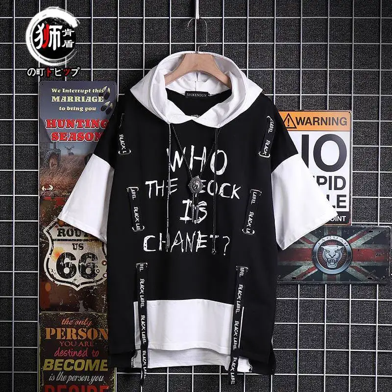 

Japanese Student Street Harajuku Patchwork Hoodies Letters Printed Men Oversize Hip Pop Hoodie Summer Hoodies Plus Size S-3XL
