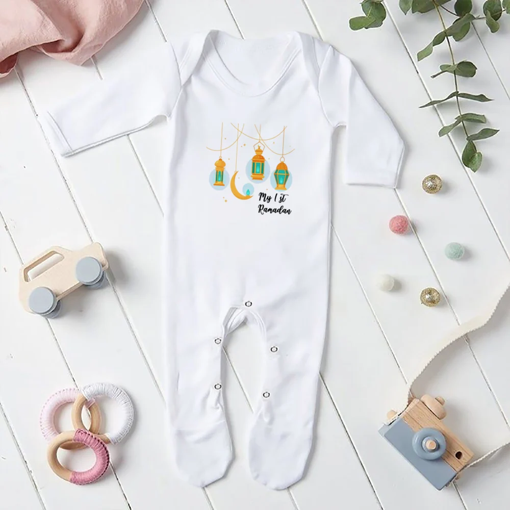 My First Eid Ramadan Baby Sleepsuit Pattern Print Newborn Babygrow Sleepsuit Boy Girl Infant Romper Eid Day Babys Clothing baby clothes,baby sleepsuit