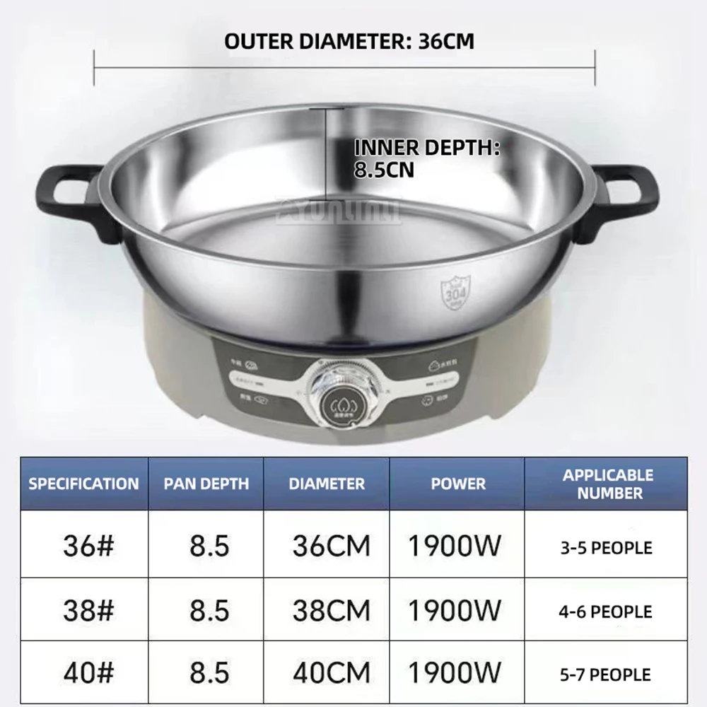 Household Large Capacity Stainless Steel Electric Frying Pancake Pan Multifunctional Baking Pot 3
