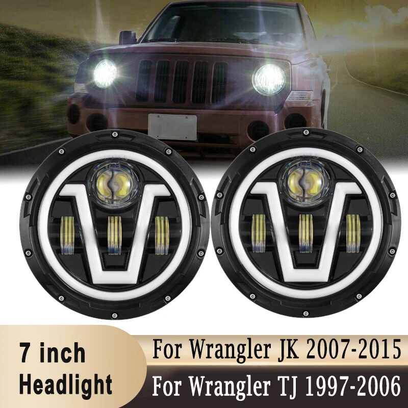 

7inch LED Headlight H4 Hi/Lo Beam DRL Truck Headlamp For Jeep Wrangler TJ 1997-2006 for Wrangler JK 2007-2015 for Hummer H1&H2