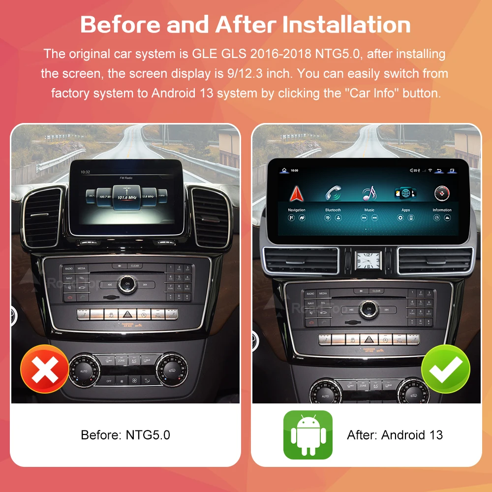 Radio Multimedia con GPS para coche, reproductor con Android 13, Carplay, pantalla táctil, WiFi, DSP, para Mercedes Benz GLE GLS 2016-2018
