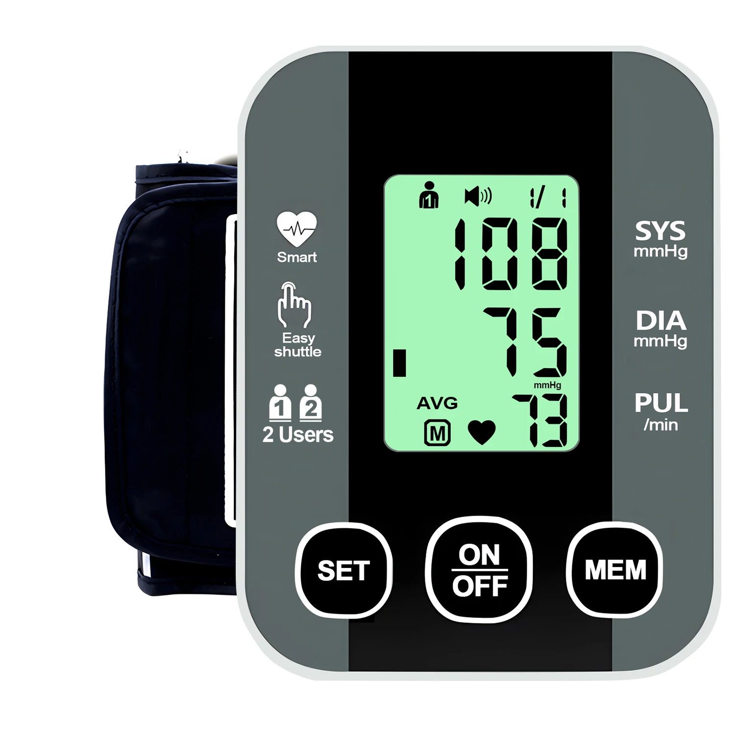 Blood Pressure Monitor Upper Arm Cuff Accurate Automatic BP Pulse Rate Meter with Adjustable Digital LCD