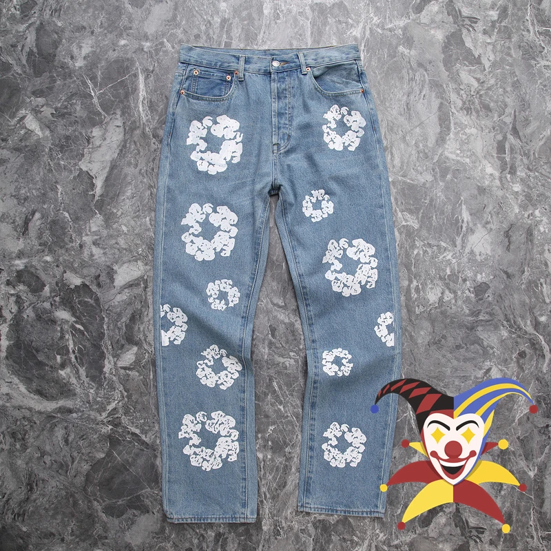 

2023ss Kanye High Street Jeans Kapok Print 1:1 Best Quality Men Women Vintage Denim Jeans