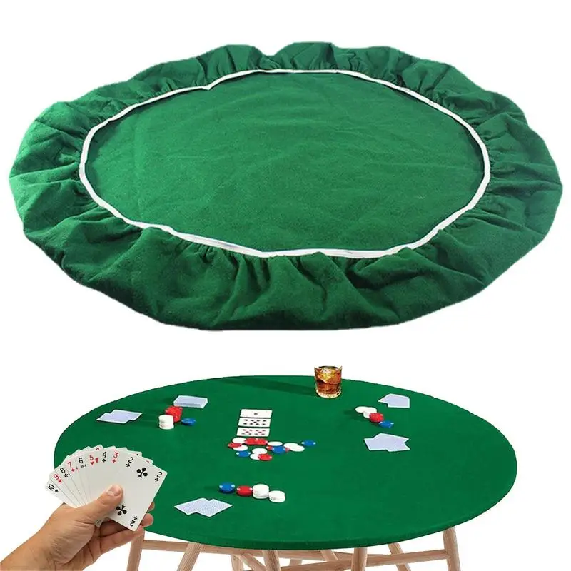 Felt Card Table Game Cover Round Tablecloth Poker Table Cover  Game Table Topper Mat Elastic Card Game Table Protector