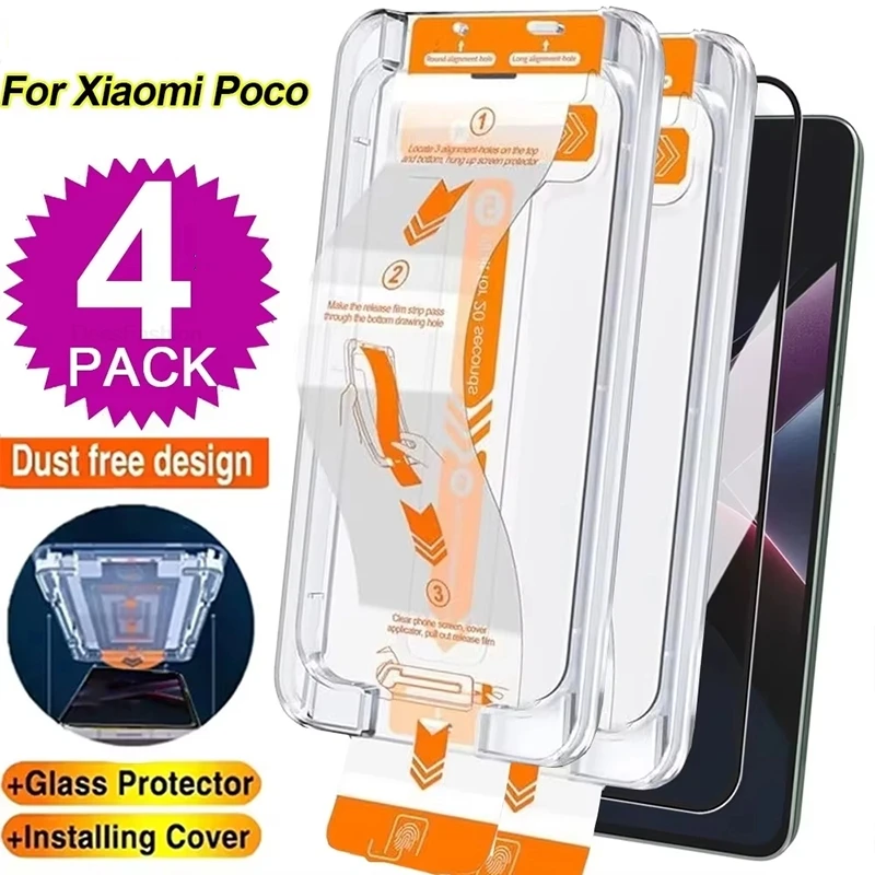 1-4 piezas de vidrio templado transparente HD 9H para Xiaomi Poco M7 F7 X7 Pro F6 X6 M6 F5 F3 X5 X4 X3 M4 M3, protectores de pantalla fáciles de instalar
