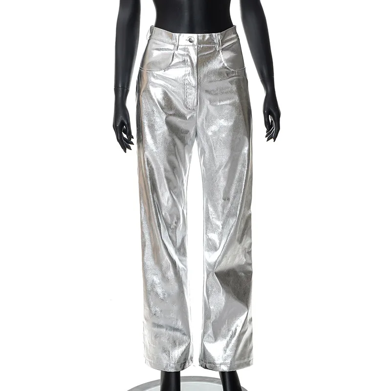Silver Metallic Leather Pants | Pu Leather Pants Women