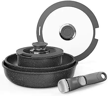 Bazova Cookware Set, Induction, Nonstick, Detachable Handles