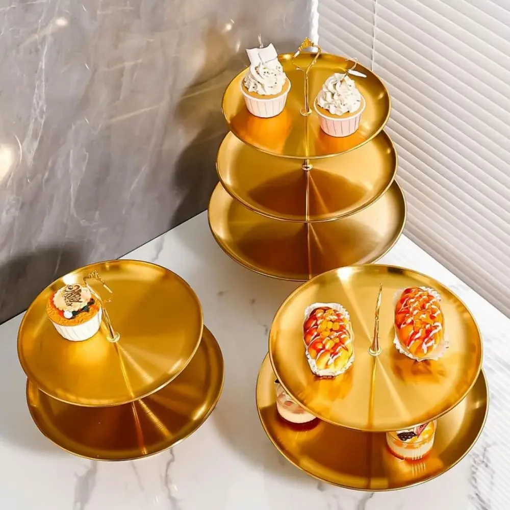 1set Cake Stands Cupcake Stand Holder Stainless Steel Cupcake Tower Fruit Plate Cake Tray Snack Ornament Holder Party Decoration