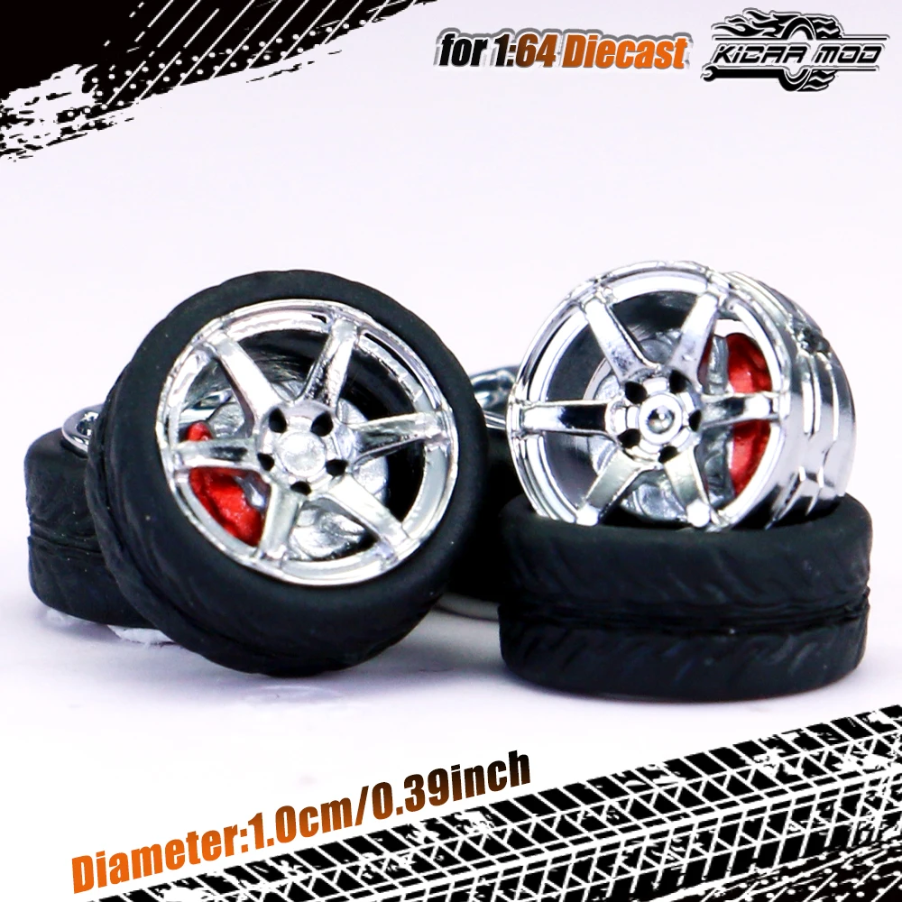 Kicarmod 1/64 Model Car ABS Wheels with Rubber Tire Brake Disc Refitting Parts Diameter 10mm For Model Car Tomica MINI GT