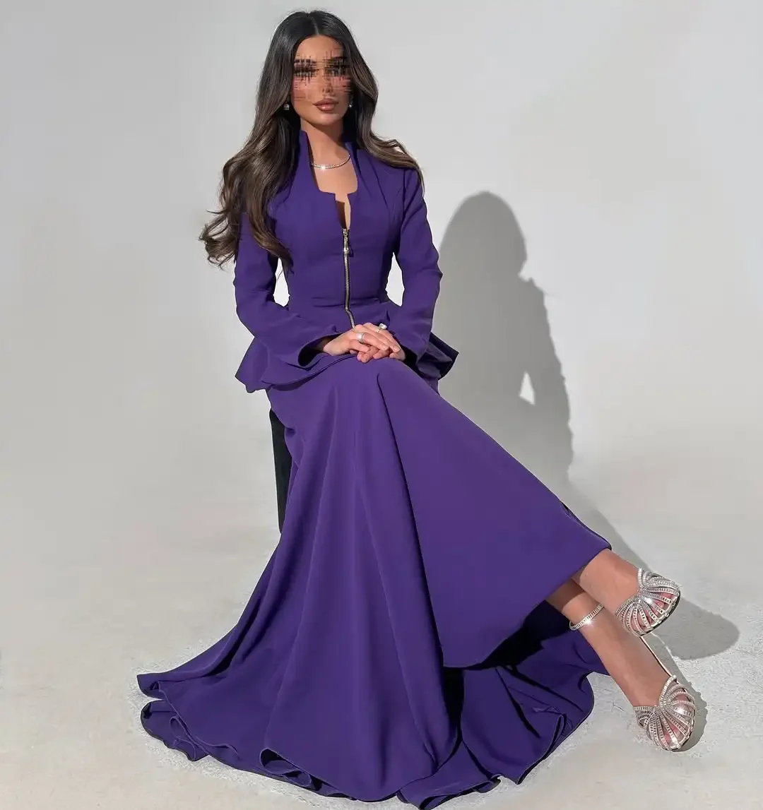 customized Prom Dresses Mermaid Long Sleeves V Neck Party Gowns Vestidos De Fiesta Pleated Floor Length Evening Dresses 2