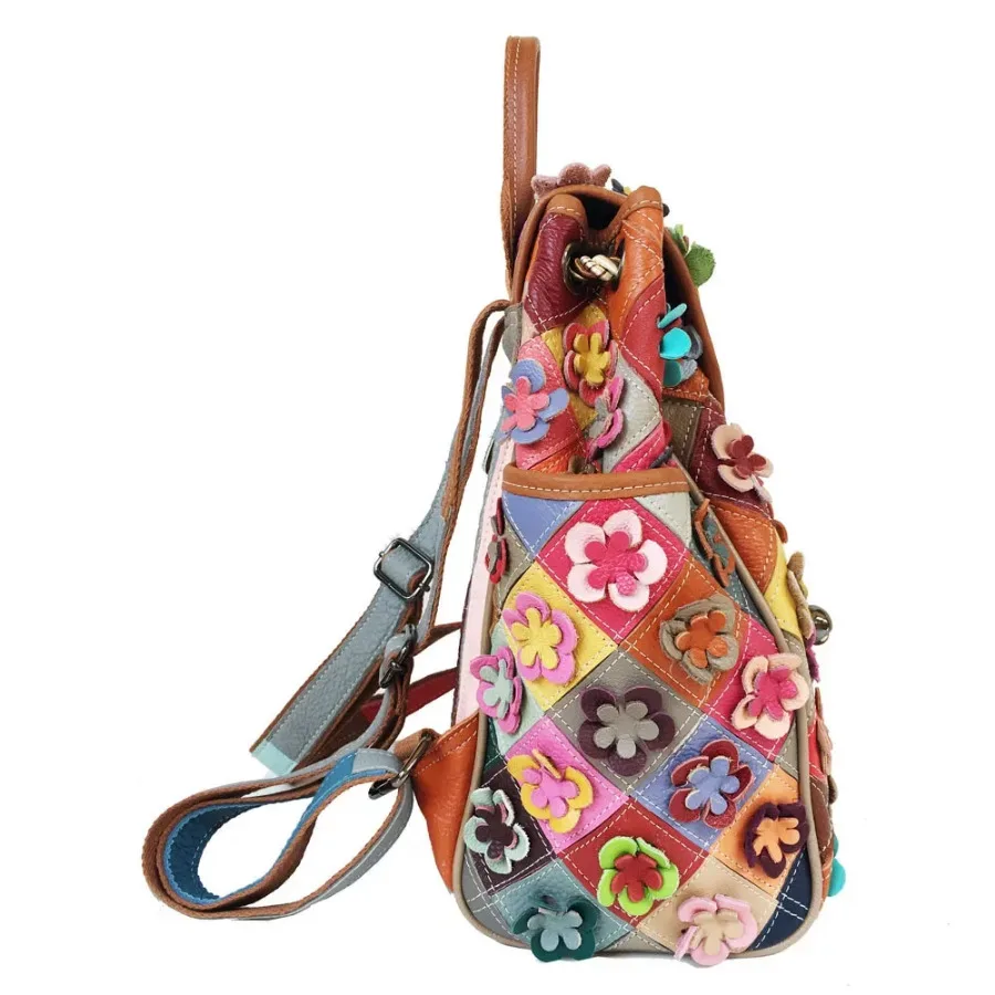Fashion Genuine Leather Women Backpack Multicolour Flower High Quality Real Cowhide Girl Backpacks Travel Female Tote Daypack 3