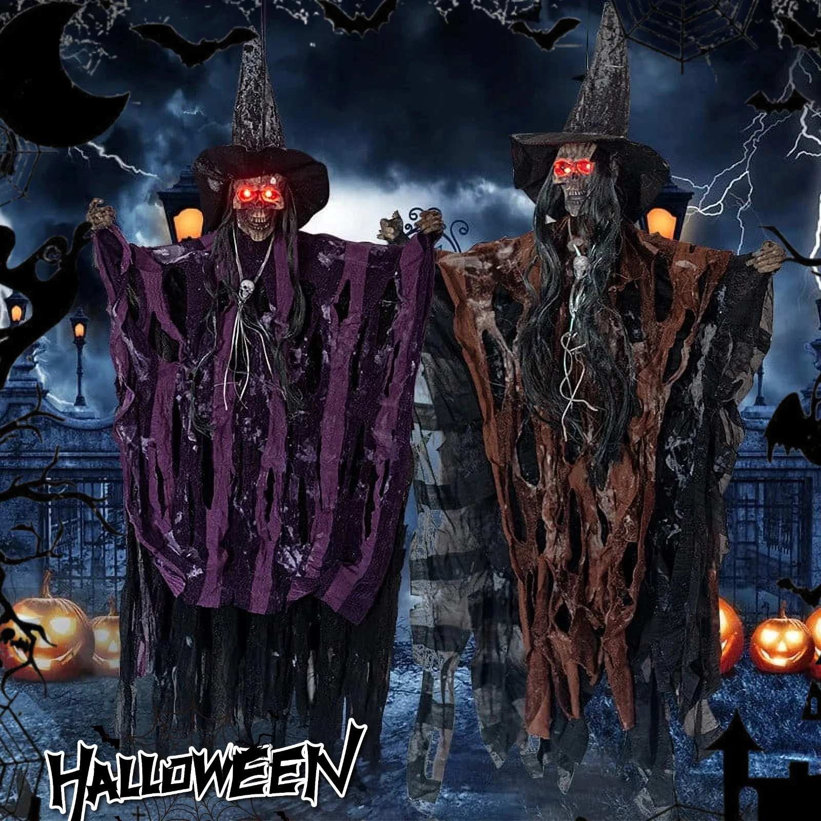 Sound Activated Hanging Ghost Prop with LED Lights - Animated Halloween Decor