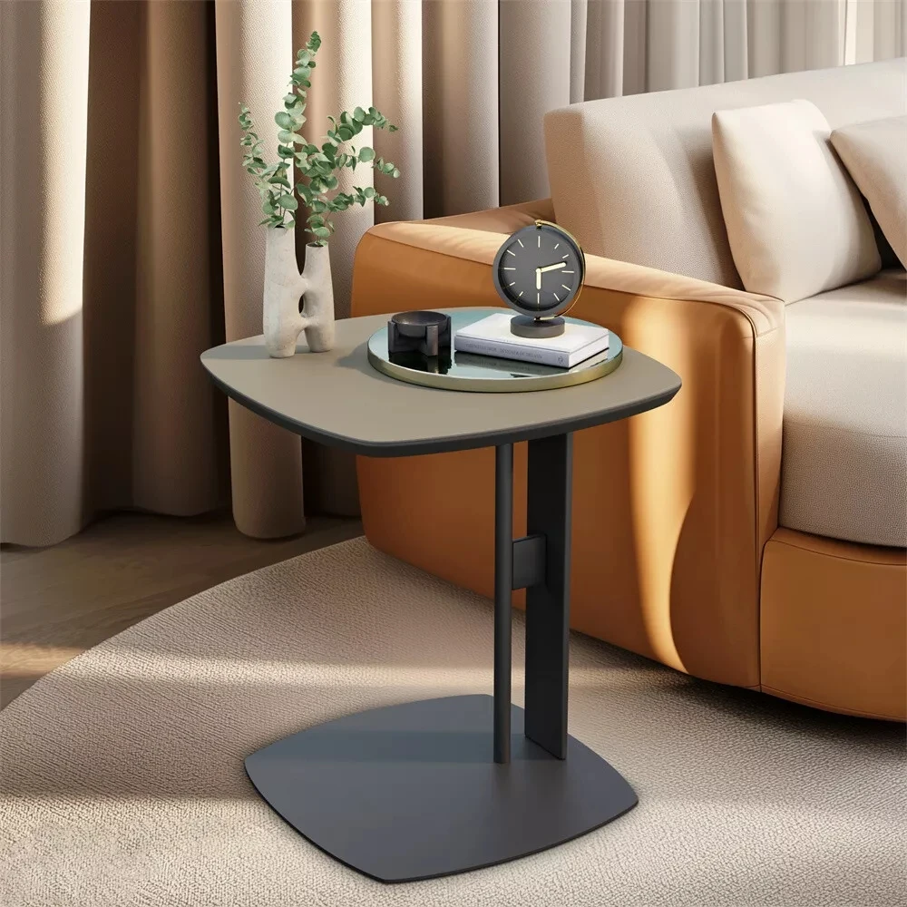 Wisfor Luxury C Table End Table Saddle Leather Top with Metal Leg, Couch Tables C Shaped Side Table for Bedroom Living Room — view 4