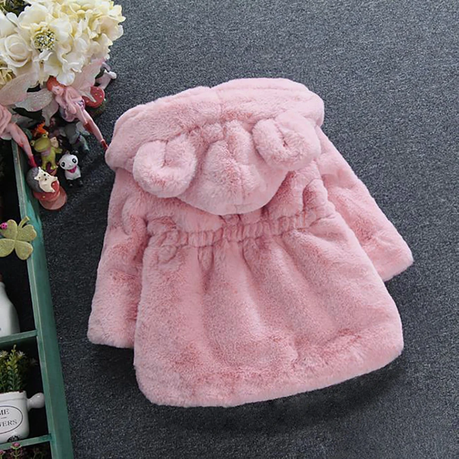 Baby Girls Warm Winter Coats Thick Faux Fur Fashion Kids Hooded Jacket Coat for Girl Outerwear Children Clothing