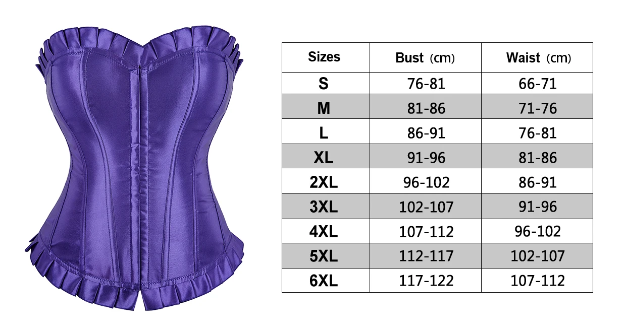 Description Picture 2 of itemSatin Corset Top Overbust Victorian Corsets and Bustiers Plus Size 6xl Backless Corsets for Women fashion Blue Purple White