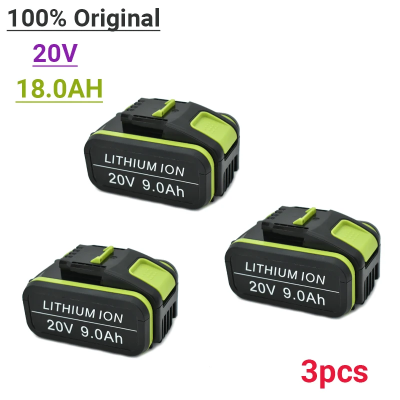 

Batterie de remplacement au Lithium,20v,9000mah, pour outils Worx Power,WA3551,WA3553,WX390,WX176,WX178,WX386,avec chargeur