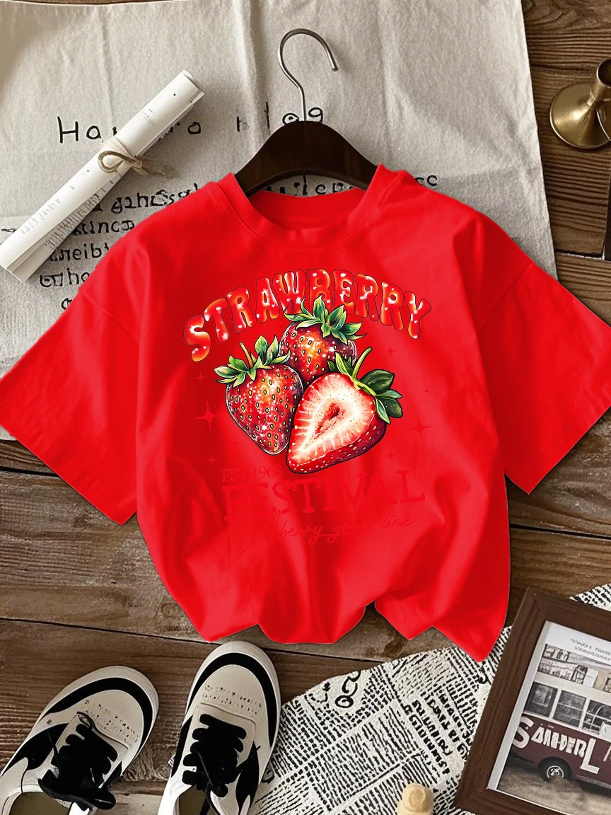 Strawberry Festival Print Women's Casual Breathable Cotton T-Shirt