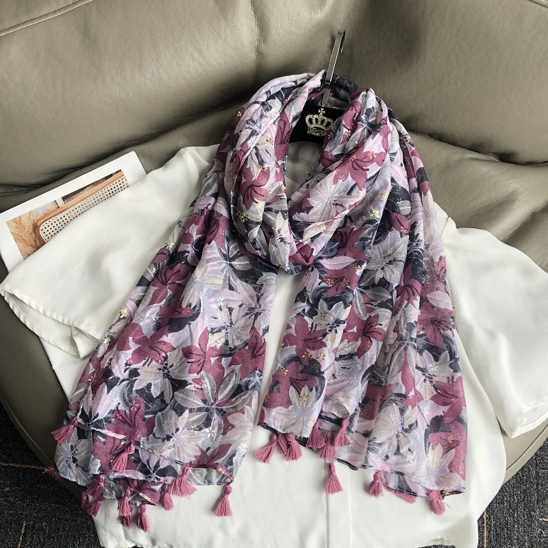 African Fashion Brand Women Glitter Floral Tassel Scarf Autumn Winter Warm Scarves Hijabs Lady Pashmina Foulards Muslim 180*90Cm